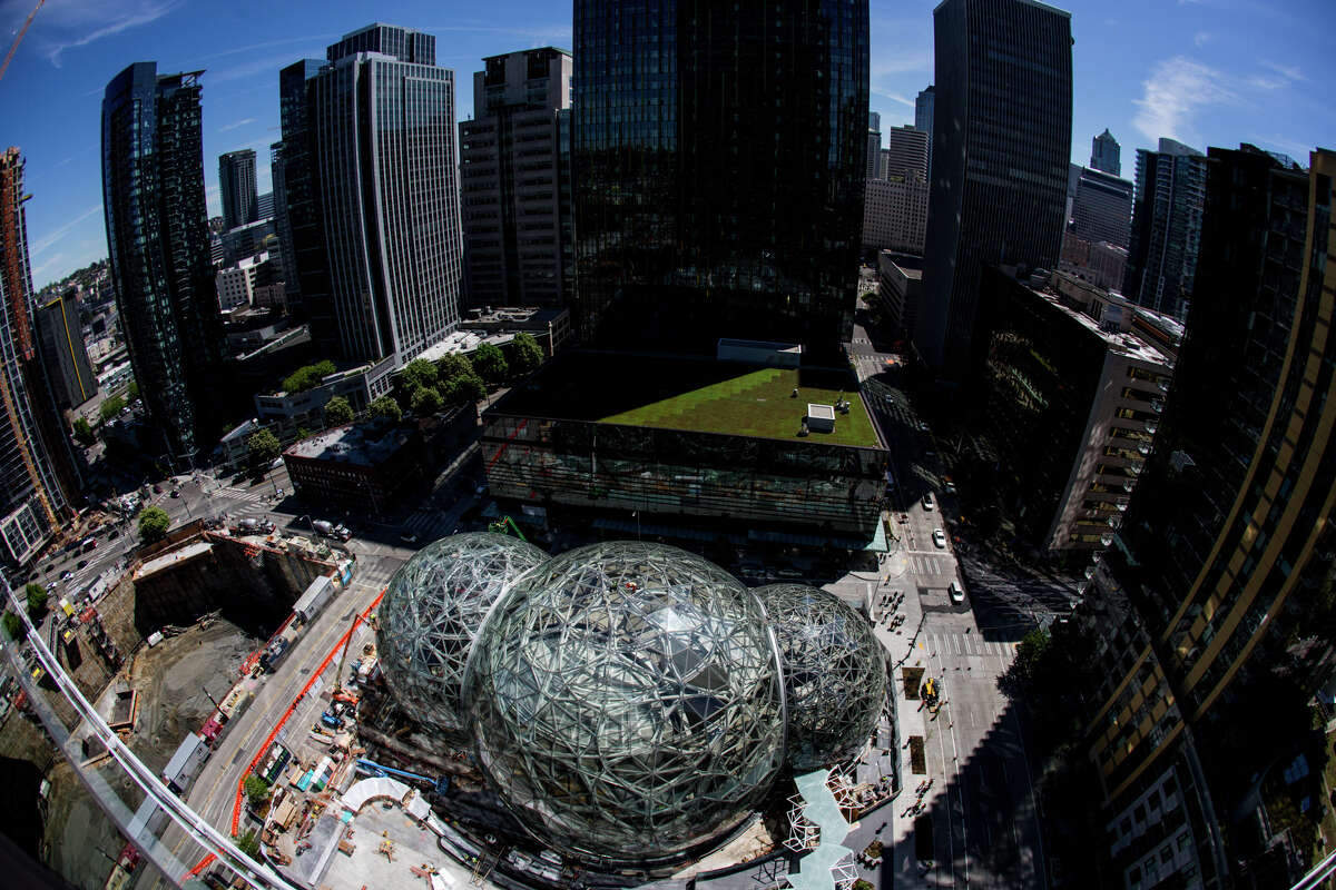 Amazon's biospheres, "The Spheres" near completion in downtown Seattle, on Thursday, May 4, 2017.