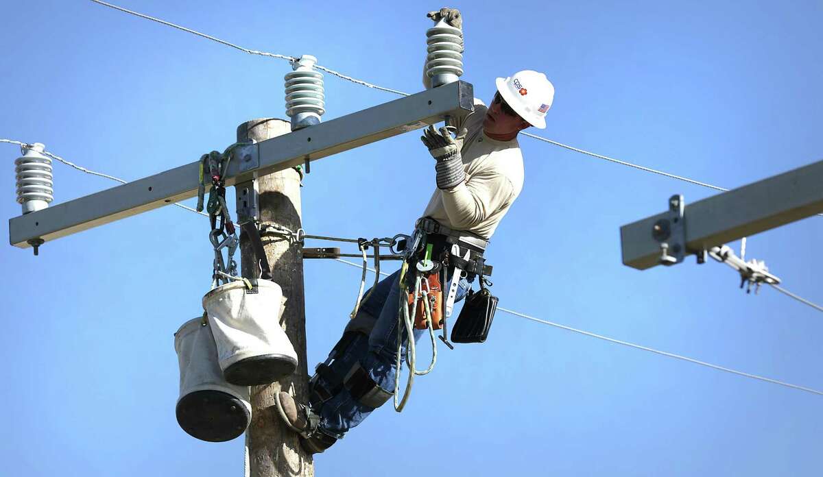 Tommy Williams changes out an insulator as he practices skills in preparation of competing against teams from across the country at America's Public Power's Lineworkers Rodeo which will be hosted by CPS energy on May 6.