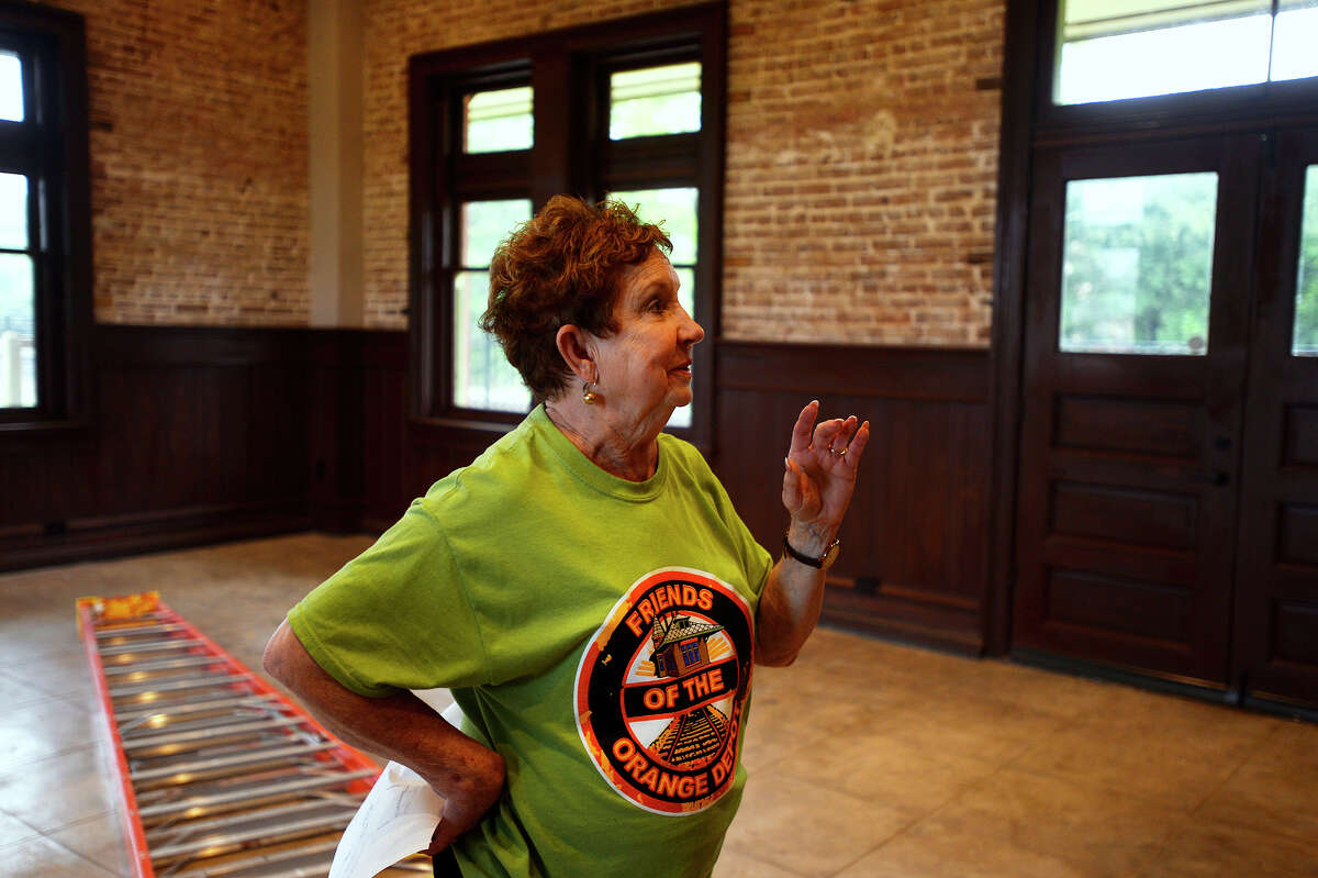 Carol Sims speaks at the renovated Orange Train Depot Museum on Wednesday afternoon. The depot will hold an open house on Sunday. Photo taken Wednesday 5/3/17 Ryan Pelham/The Enterprise