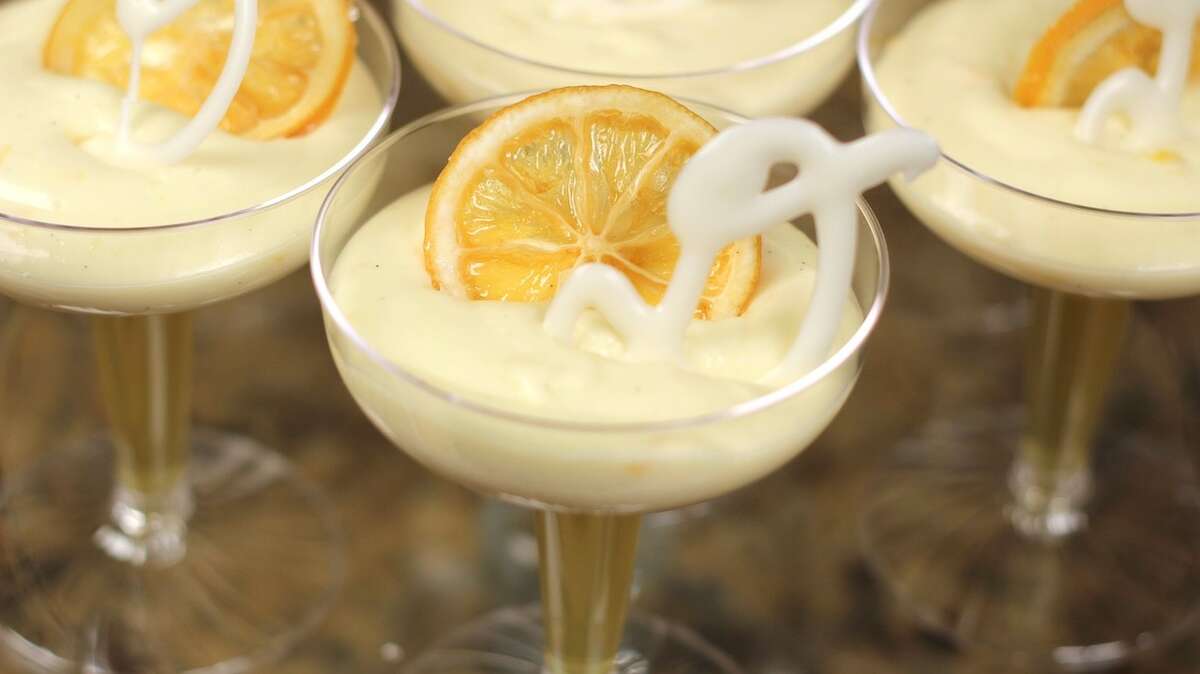 A decadent White Chocolate Limoncello Mousse from Chef Drew Rogers and his award-winning bakery, Drewâs Pastry Place.