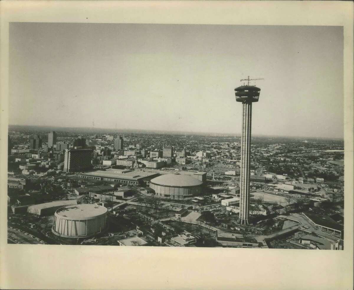 Aerial view of Hemisfair grounds, Tower of the Americas