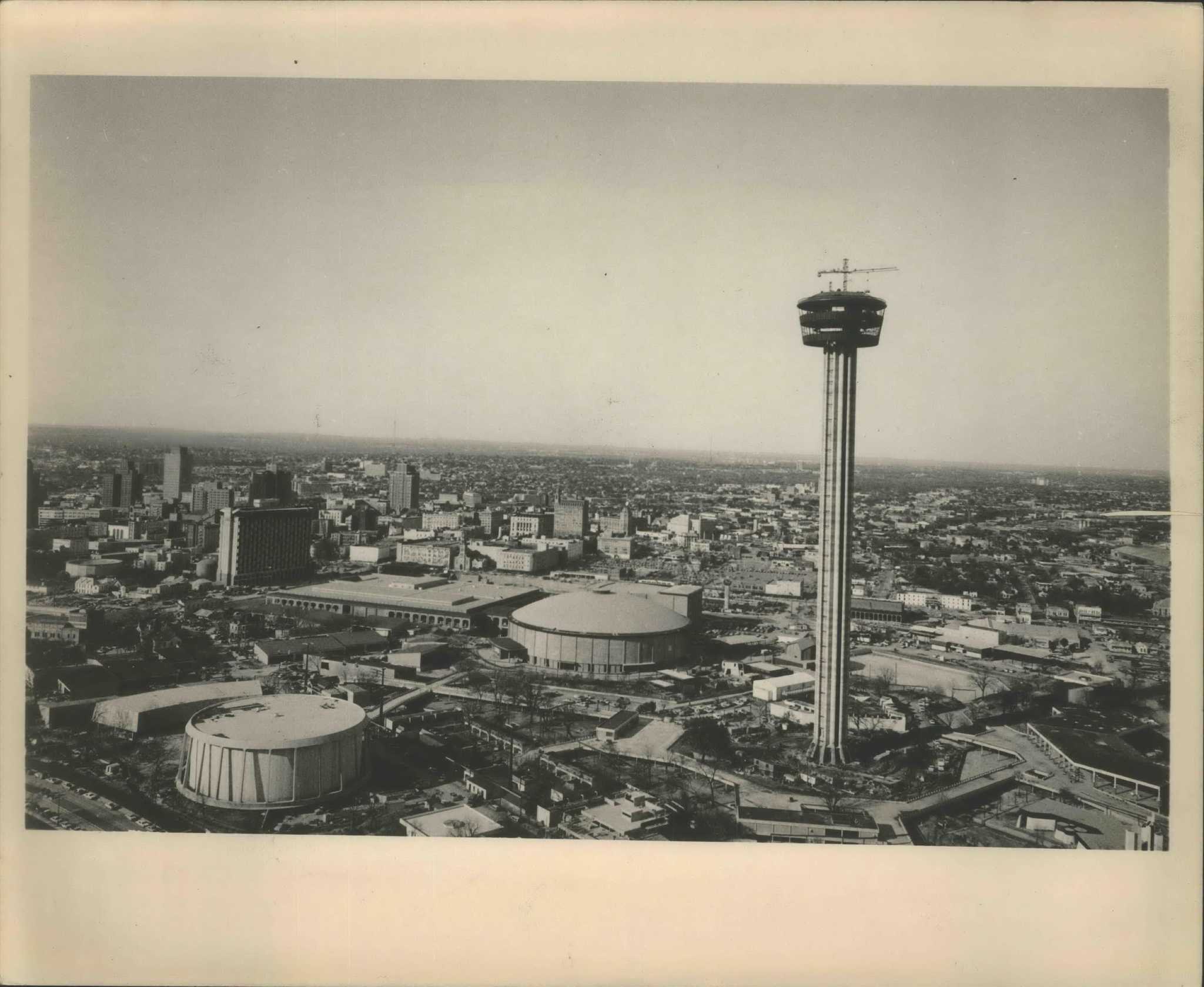 View of HemisFair Arena, home of the San Antonio Spurs NBA basketball team,  taken from the nearby Tower of the Americas in San Antonio, Texas