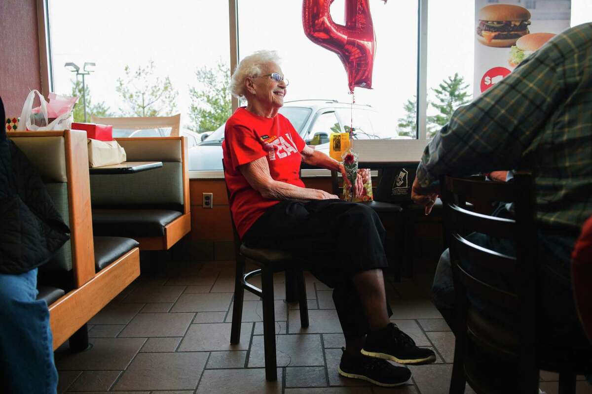 Loraine Maurerchats visits with customers at the N. Green River McDonald’s location in Evansville, Ind., where a celebration was held in recognition of her more than four decades of work at local McDonald’s restaurants. In April, 19 percent of Americans age 65 and over were still working, according to government data. The last time the percentage was this high was when John F. Kennedy was in the White House.