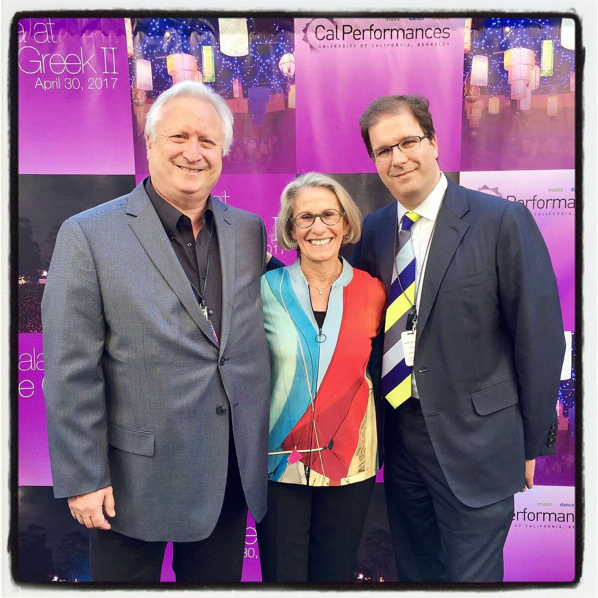 APE founder Gregg Perloff and his wife, Laura Perloff (left) with Cal Performances Artistic Director Mat�as Tarnopolsky at Gala for the Greek II. April 30, 2017.