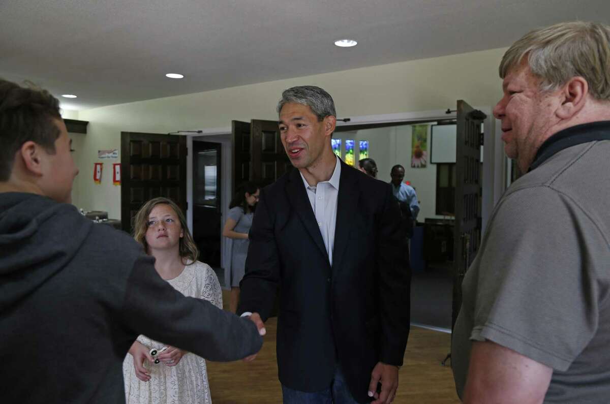Ron Nirenberg is greeted by supporters at Colonial Hills United Methodist Church on Sunday, May 7, 2017.