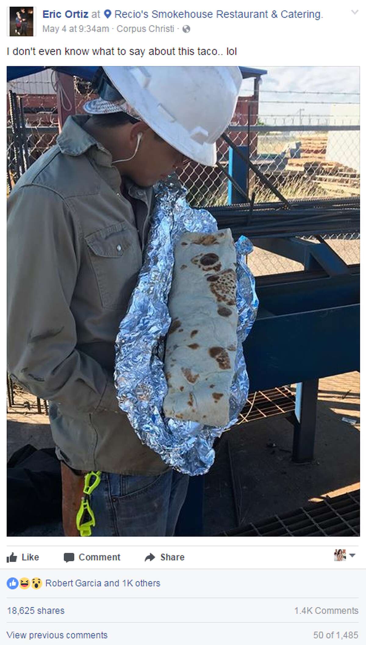 This post featuring the Recio's monstrosity by Eric Ortiz last week went viral with over 18,000 shares. Click through to see more photos of the giant taco that only a few have conquered in one sitting.
