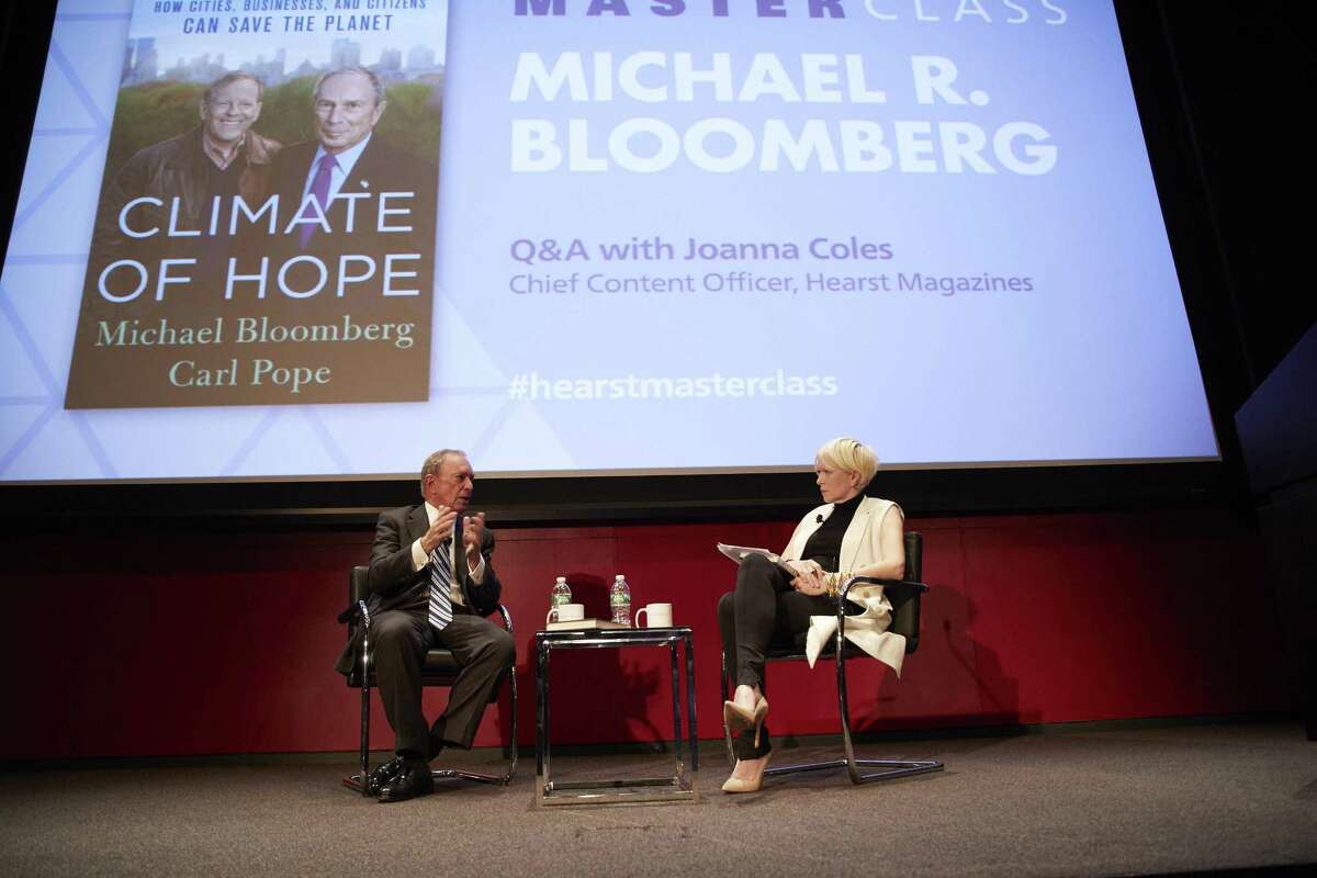 Billionaire businessman and former New York City mayor Michael Bloomberg discusses his new book "Climate of Hope" with Hearst Magazines Chief Content Officer Joanna Coles at a Master Class for Hearst employees at Hearst Tower in New York City, N.Y., Monday, May 8, 2017.