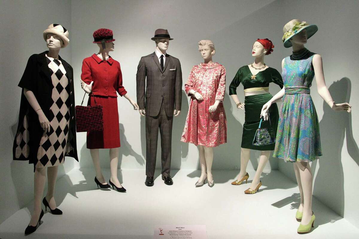 Costume designs for the television show “Mad Men” on display at the Fashion Institute of Design and Merchandising Museum and Galleries in Los Angeles. The look lives on in an area gala.