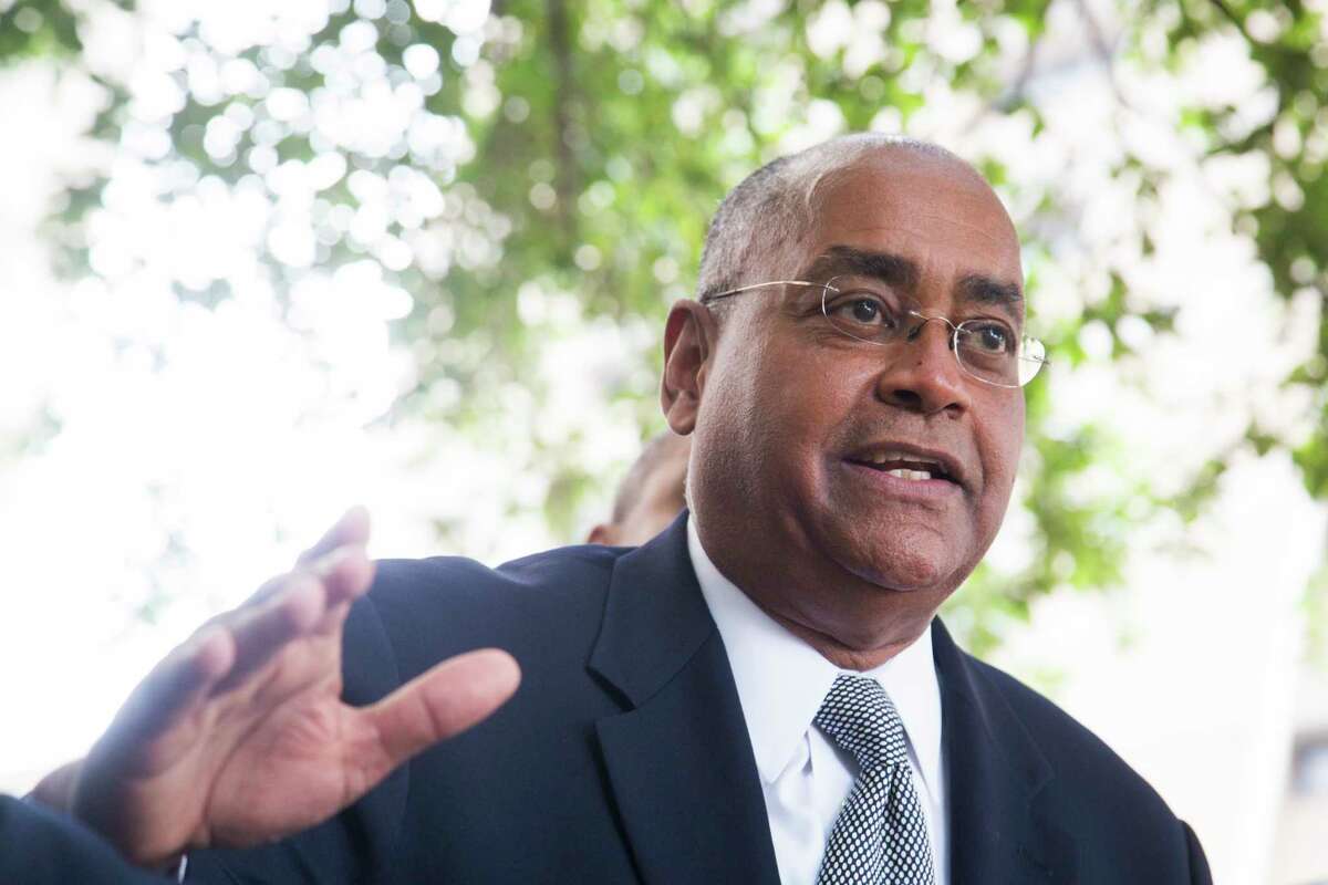 Senator Rodney Ellis (D-Houston) participates on a press conference regarding a class action lawsuit against Harris County's bail system. Senator Ellis joined the Texas Organizing Project on front of the Harris County 180th Criminal Court, Thursday, May 26, 2016, in Houston. ( Marie D. De Jesus / Houston Chronicle )