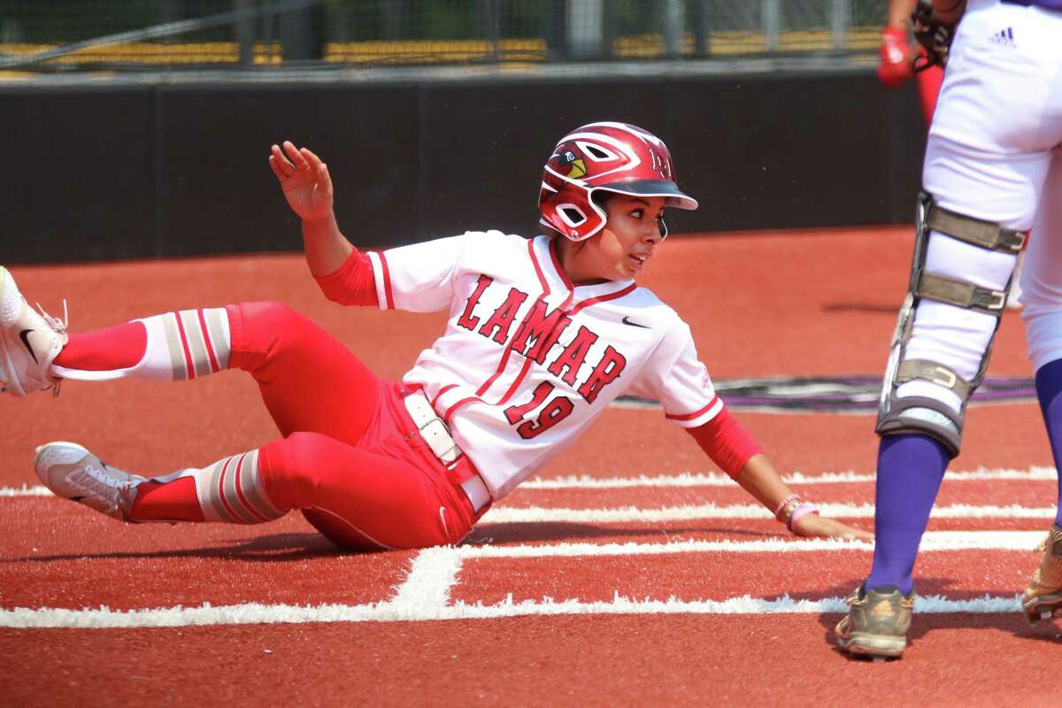 Lamar's Brittany Rodriguez slides into home during the Cardinals' 4-2 victory over Northwestern State in the opening game of the Southland Conference Softball Tournament on Wednesday in Conway, Arkansas. (Southland Conference)