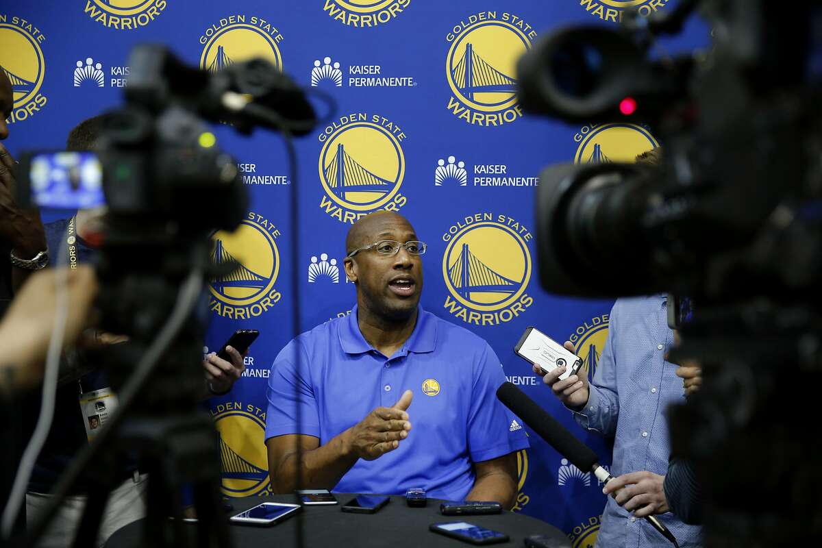 Golden State Warriors coach Mike Brown during a news conference at the Warriors practice facility on Wednesday, May 10, 2017, in Oakland, Calif.