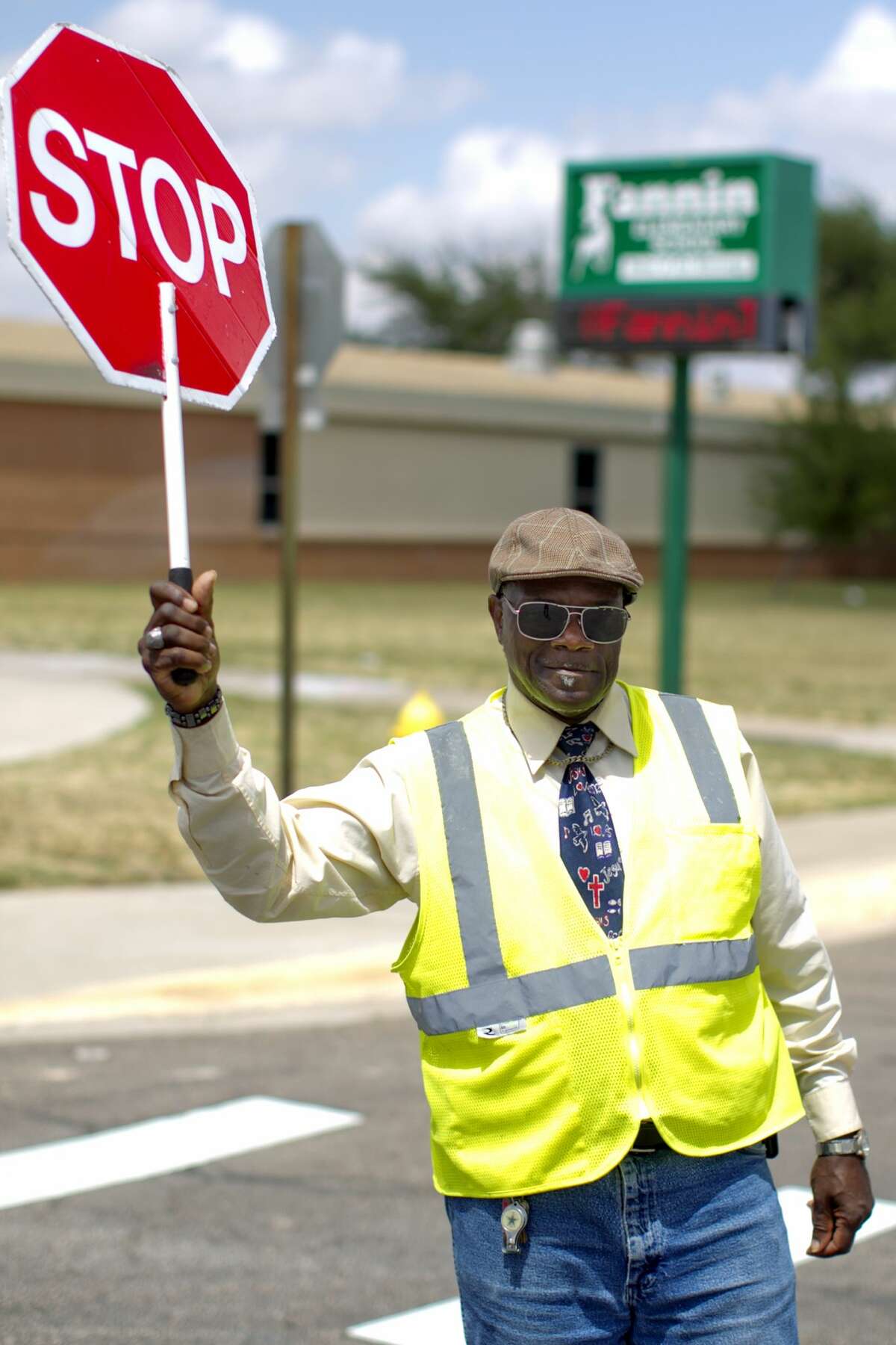 Curtis Joiner, a crossing guard at Fannin Elementary School, photographed May 9, 2017. James Durbin/Reporter-Telegram