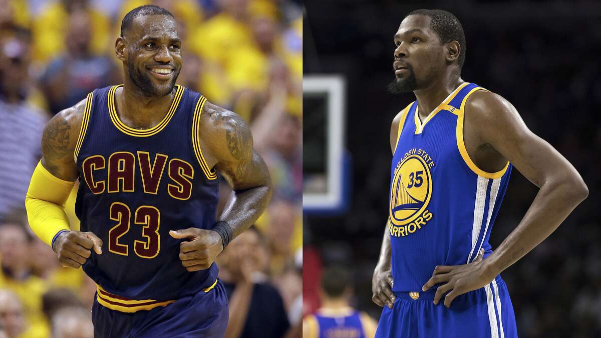 Cleveland Cavaliers forward LeBron James (left) and Golden State Warriors' Kevin Durant. For the first time in NBA history, the same teams will meet for a third consecutive Finals. 