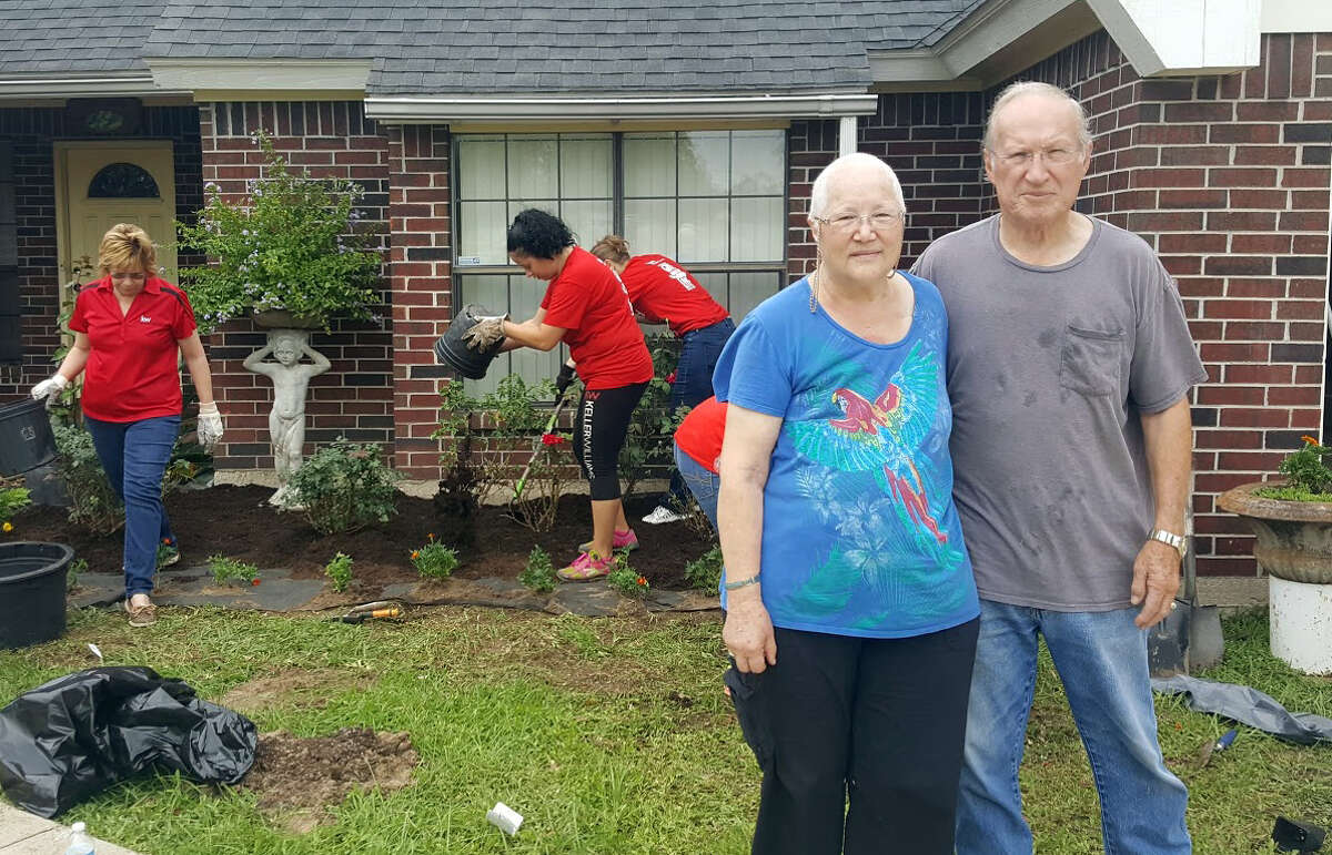 Crosby residents Jo and Wayne Scrivner get a garden makeover during Keller Williams Realty Northeast RED Day volunteer event Thursday, May 11.