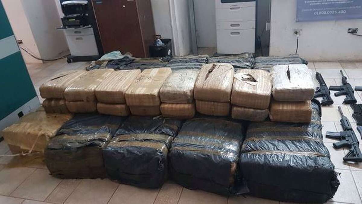 Mexican authorities said they seized these 1,111 pounds of marijuana from the riverbanks in Nuevo Laredo.