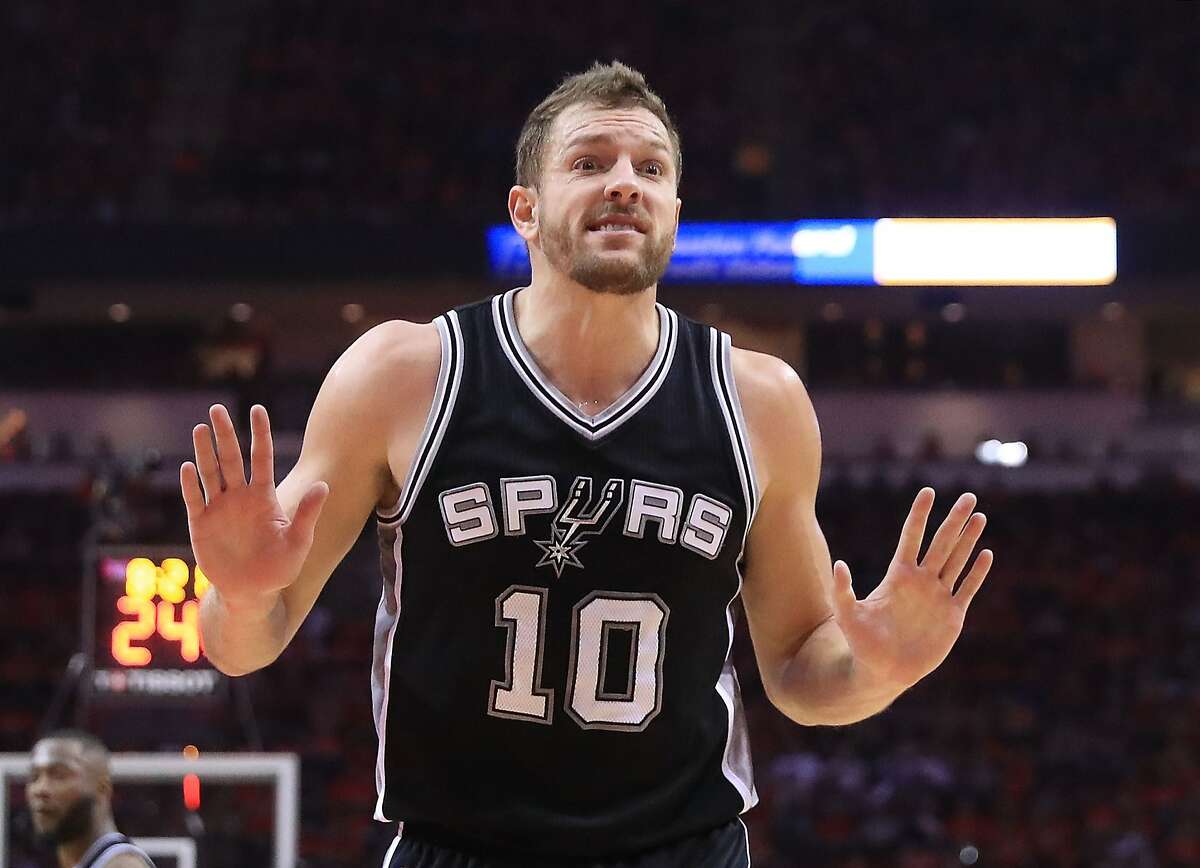 HOUSTON, TX - MAY 11: David Lee #10 of the San Antonio Spurs reacts against the Houston Rockets during Game Six of the NBA Western Conference Semi-Finals at Toyota Center on May 11, 2017 in Houston, Texas.