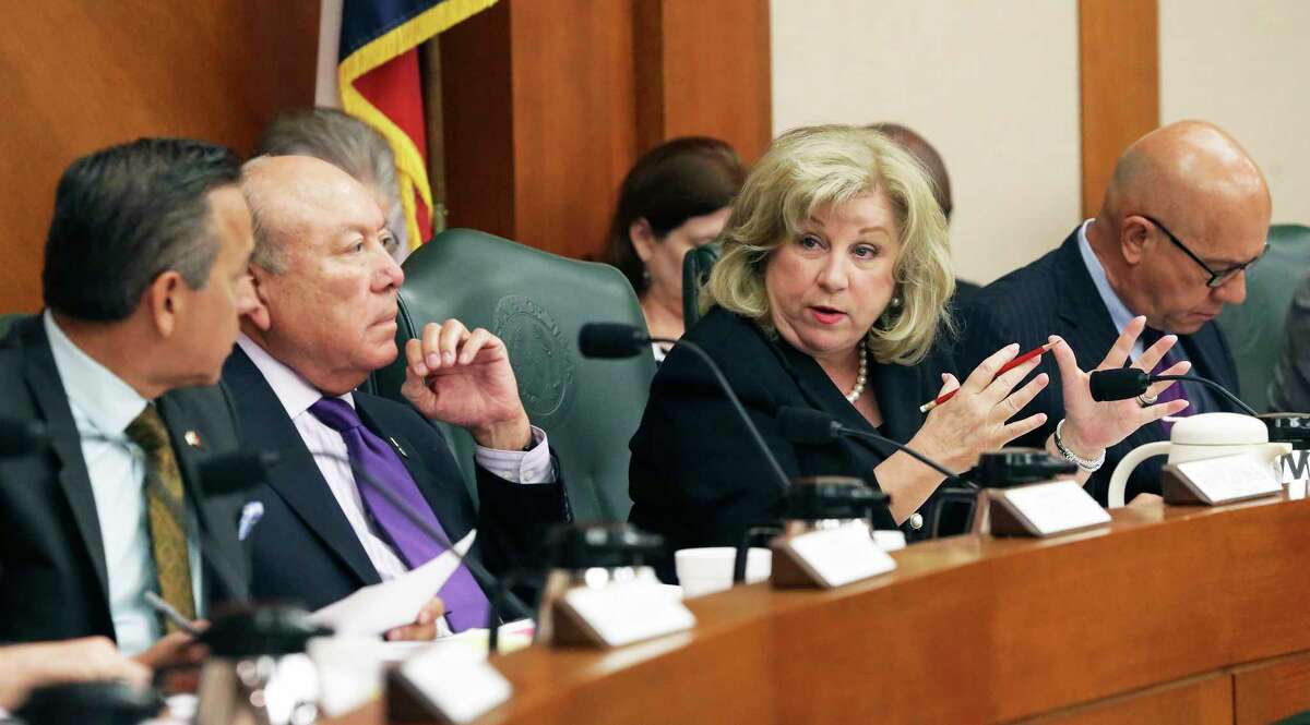Senator Jane Nelson answers some question as the Texas Senate Finance Committee votes out its version of the state spending plan for the next two years on March 22, 2017.