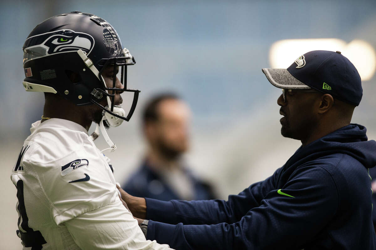 Rookie defensive tackle Malik McDowell is coached by Travis Jones at Seahawks rookie minicamp at Virginia Mason Athletic Center in Renton on Friday, May 12, 2017.