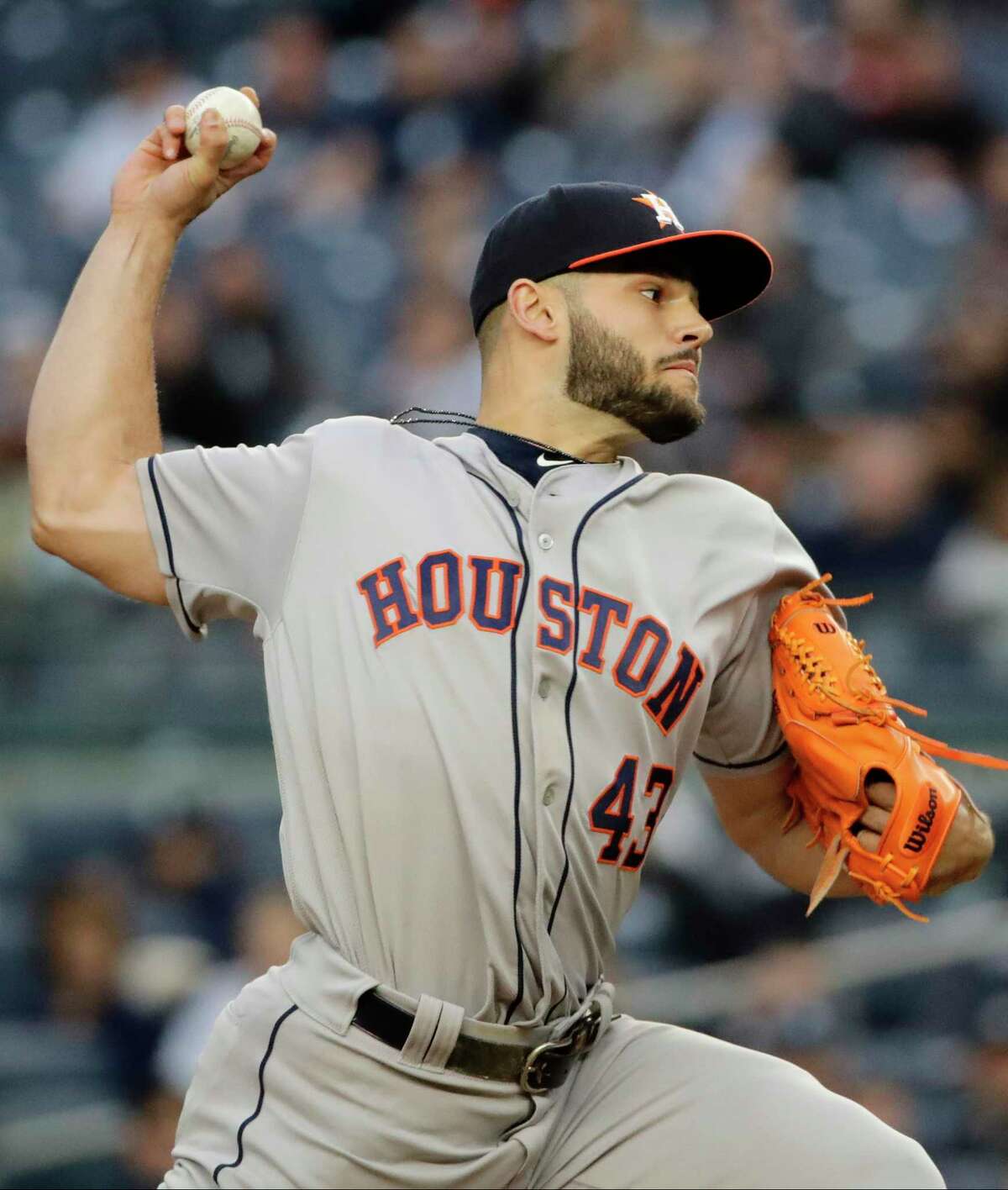 Lance McCullers Jr. #43 of the Houston Astros reacts after striking News  Photo - Getty Images