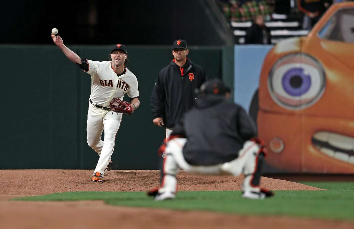 San Francisco Giants' Hunter Strickland warms up before getting the loss in Cincinnati Reds' 3-2 win during MLB game at AT&T Park in San Francisco, Calif., on Thursday, May 11, 2017.
