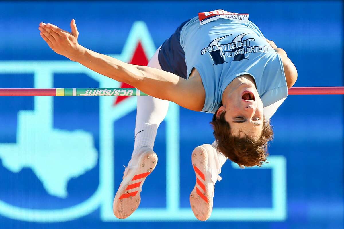 Johnson's Jack Scarborough attempts 6 feet, 9 inches in the 6A boys high jump during the UIL state track and field meet at Mike Myers Stadium in Austin on Saturday, May 13, 2017. Scarborough finished third with a jump of 6 feet, 8 inches. MARVIN PFEIFFER/ mpfeiffer@express-news.net