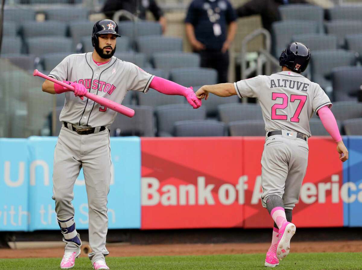 Jose Altuve's special pink cleats for Mother's Day were the reason behind his removal from Sunday's doubleheader nightcap in New York.