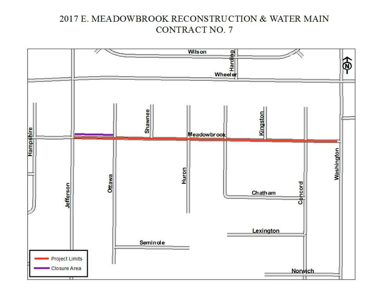 A portion of East Meadowbrook Drive will be closed beginning Monday, as construction crews perform a water main installation at the intersection with Jefferson Avenue.