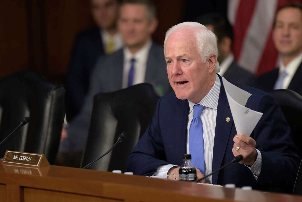Senate Judiciary Committee member Sen. John Cornyn, R-Texas questions Supreme Court Justice nominee Neil Gorsuch on Capitol Hill in Washington, Tuesday, March 21, 2017, during Gorsuch's confirmation hearing before the committee. (AP Photo/Susan Walsh)