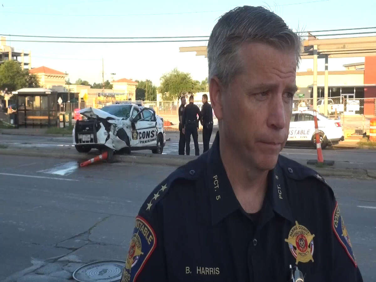 FILE - Chief deputy Brian Harris of the Harris County Precinct 5 Constable's Office speaks at the scene of a crash in May 2017. 