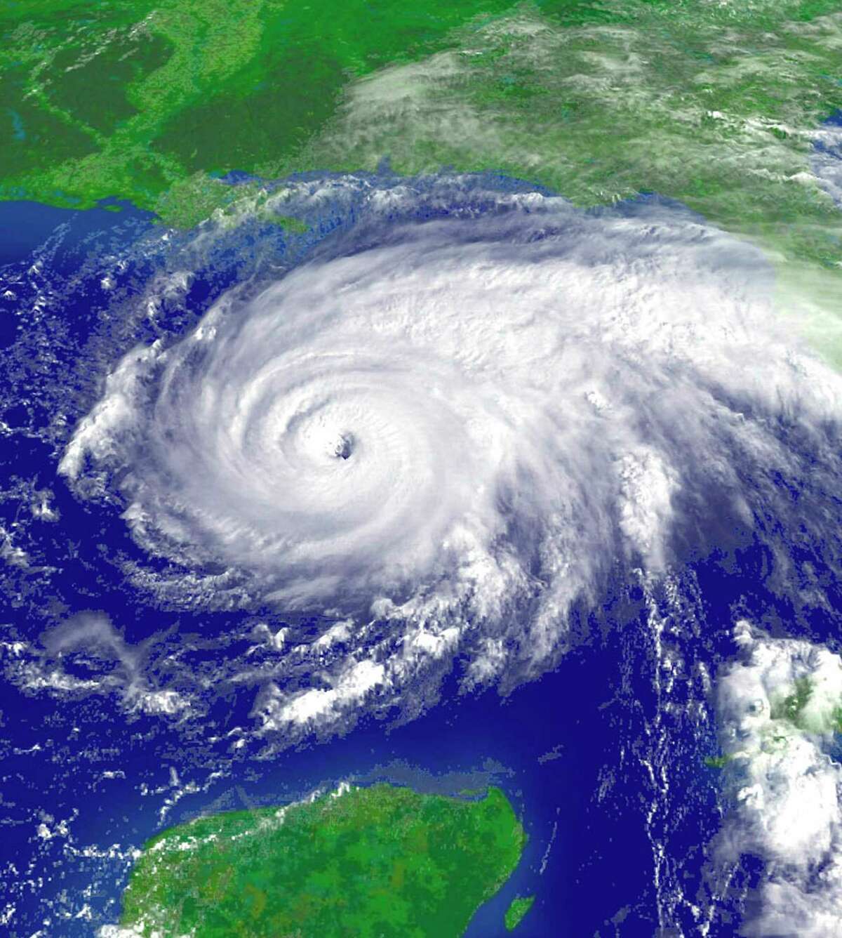National Oceanic and Atmospheric Administration satellite image of Hurricane Rita taken as the dangerous storm moves through the Gulf of Mexico and headed for a rendezvous with the U.S. Gulf Coast, September 22, 2005. 