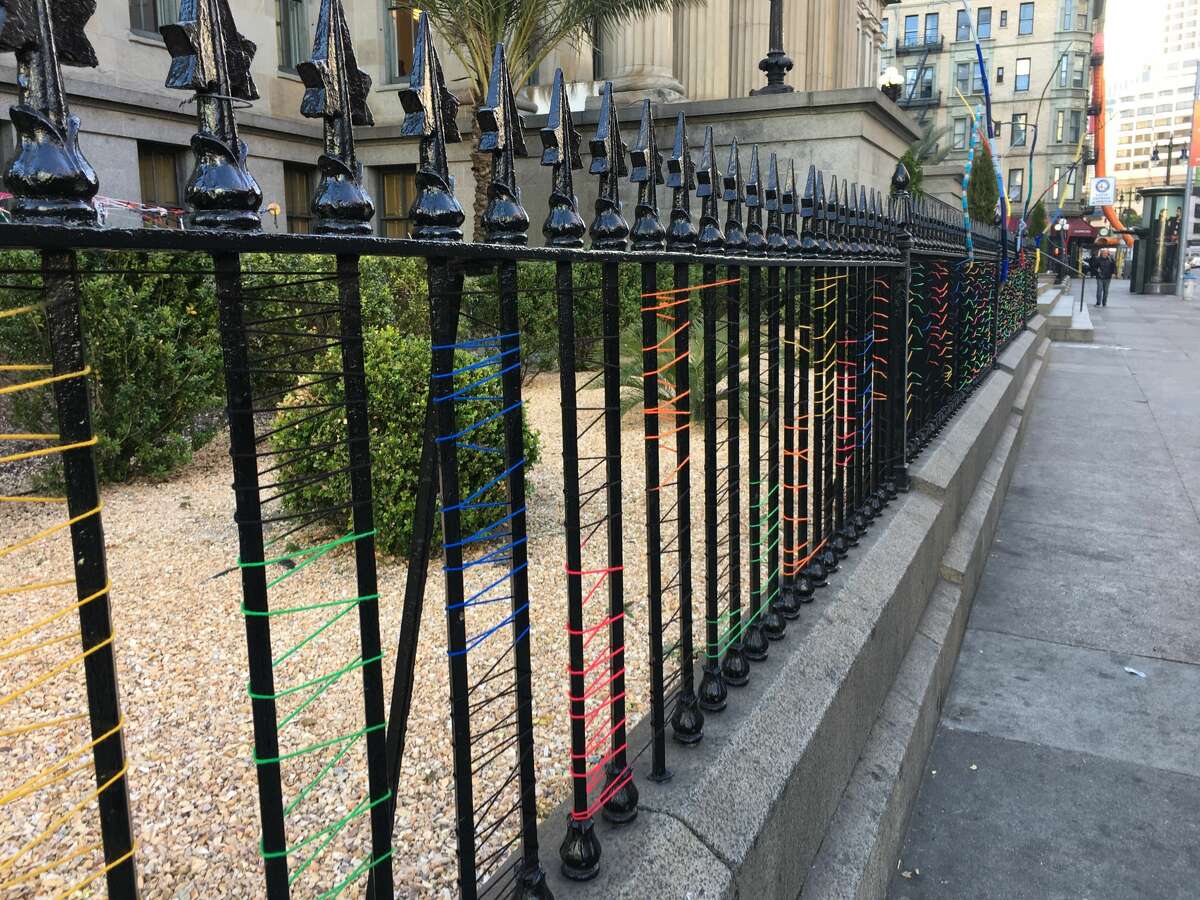 Colorful yarn takes over exterior of San Francisco's Old Mint