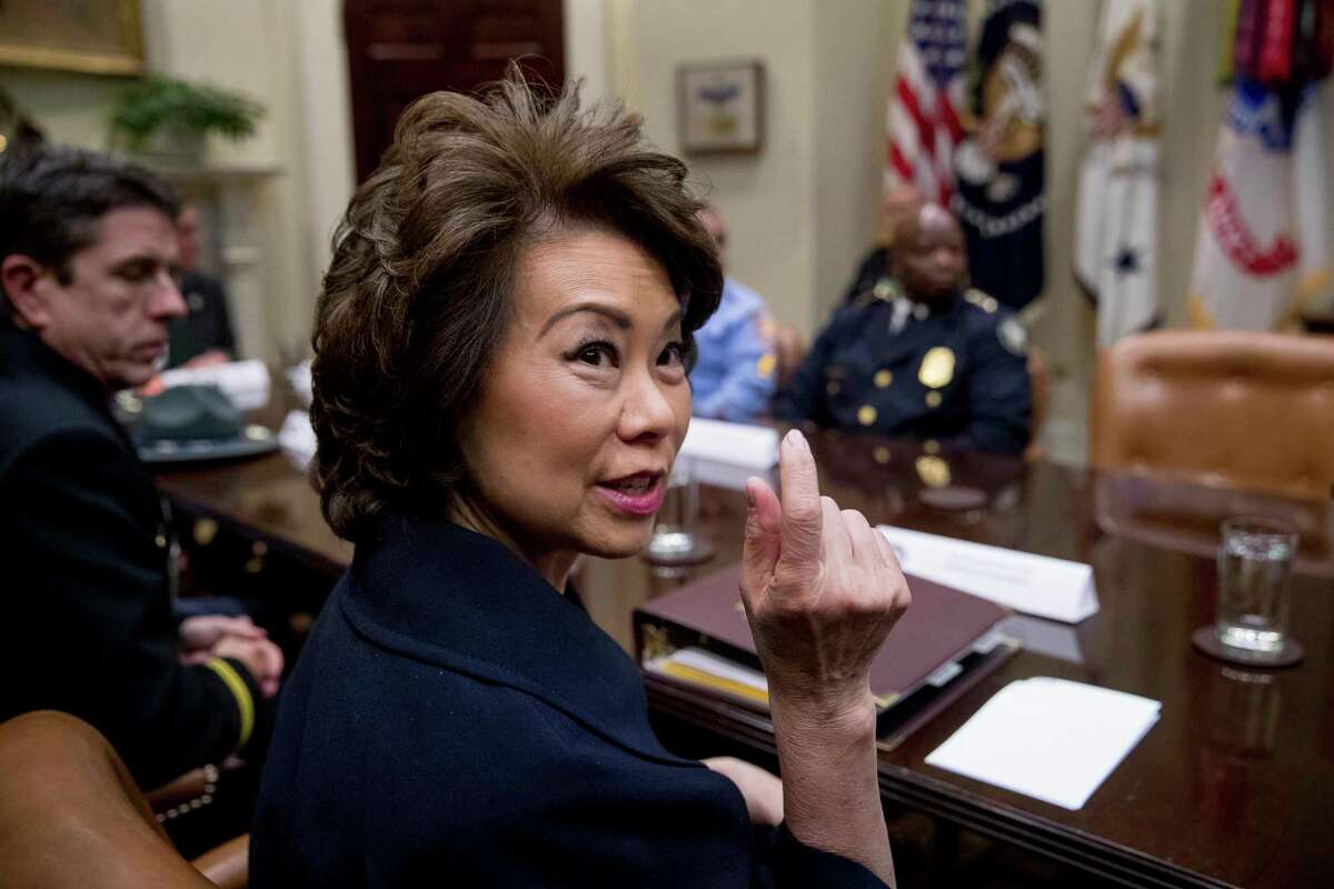 FILE - In this April 13, 2017 file photo, Transportation Secretary Elaine Chao speaks in the Roosevelt Room in the White House in Washington. Chao said Monday, May 15, 2017, that the Trump administrationÂ?’s infrastructure plan will be out in a few weeks and include $200 billion in taxpayer money. (AP Photo/Andrew Harnik, File)