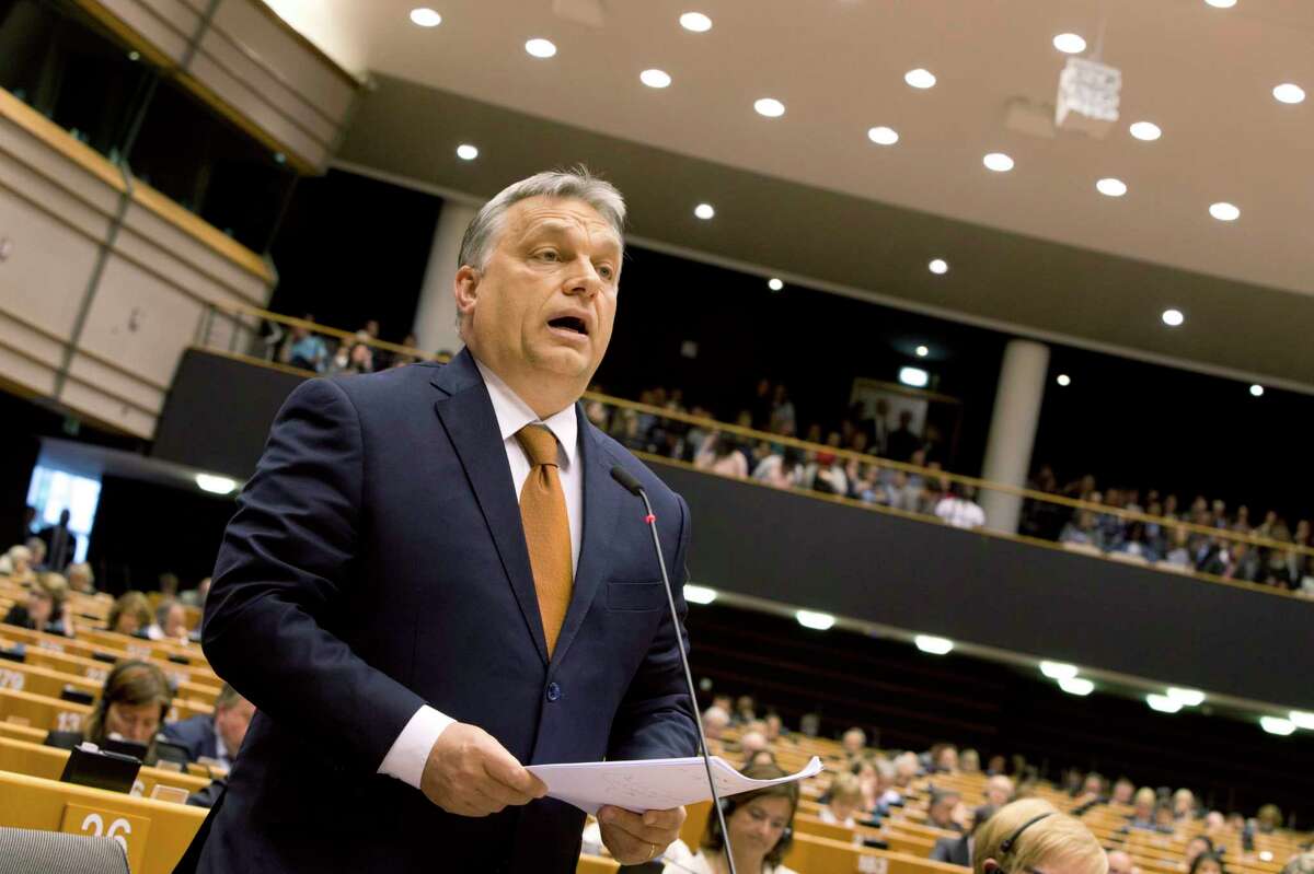 ﻿Hungarian Prime Minister Viktor Orban speaks last month at the European Parliament. He has described George Soros as an "American financial speculator attacking Hungary" who has "destroyed the lives of millions of Europeans." ﻿