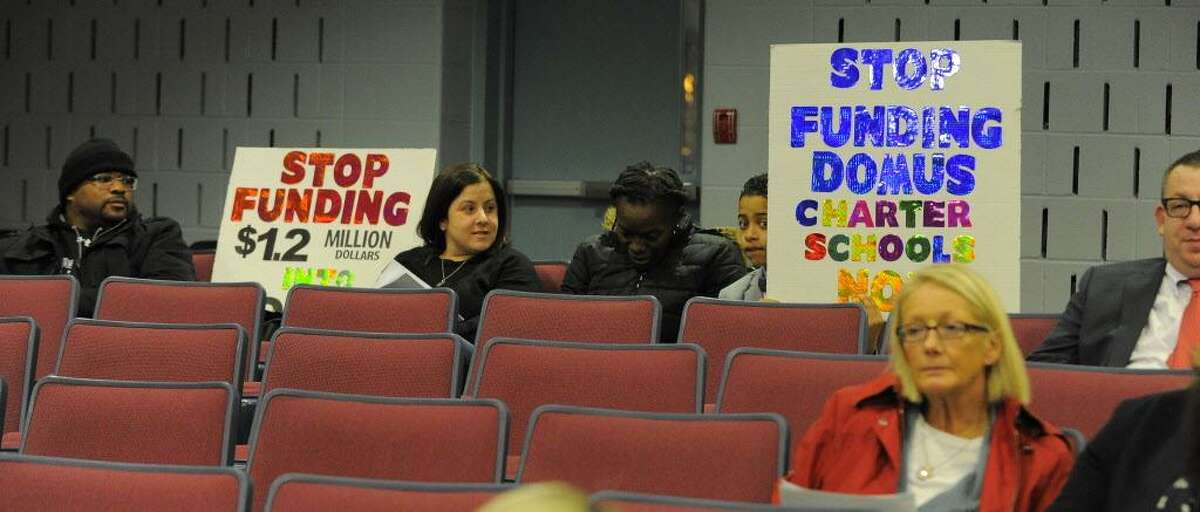 FILE — Jaclyn Pioli, second from left, during a Board of Education public hearing at Westover Magnet Elementary School in Stamford on Feb. 7, 2017.