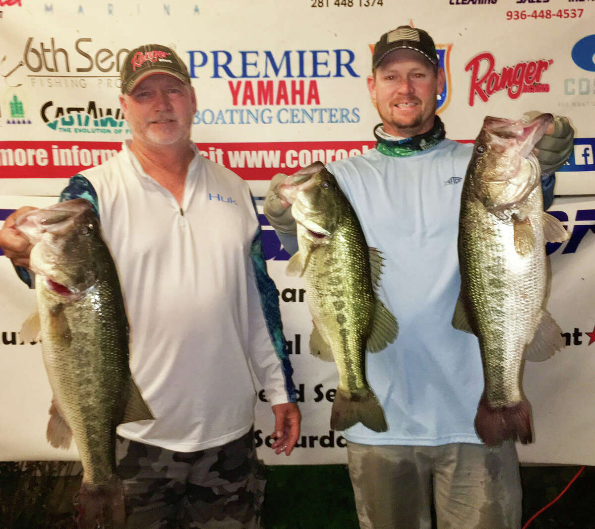 Tim and Evan Carlson came in second place in the CONROEBASS Tuesday Night Tournament with a stringer weight of 14.75 pounds.