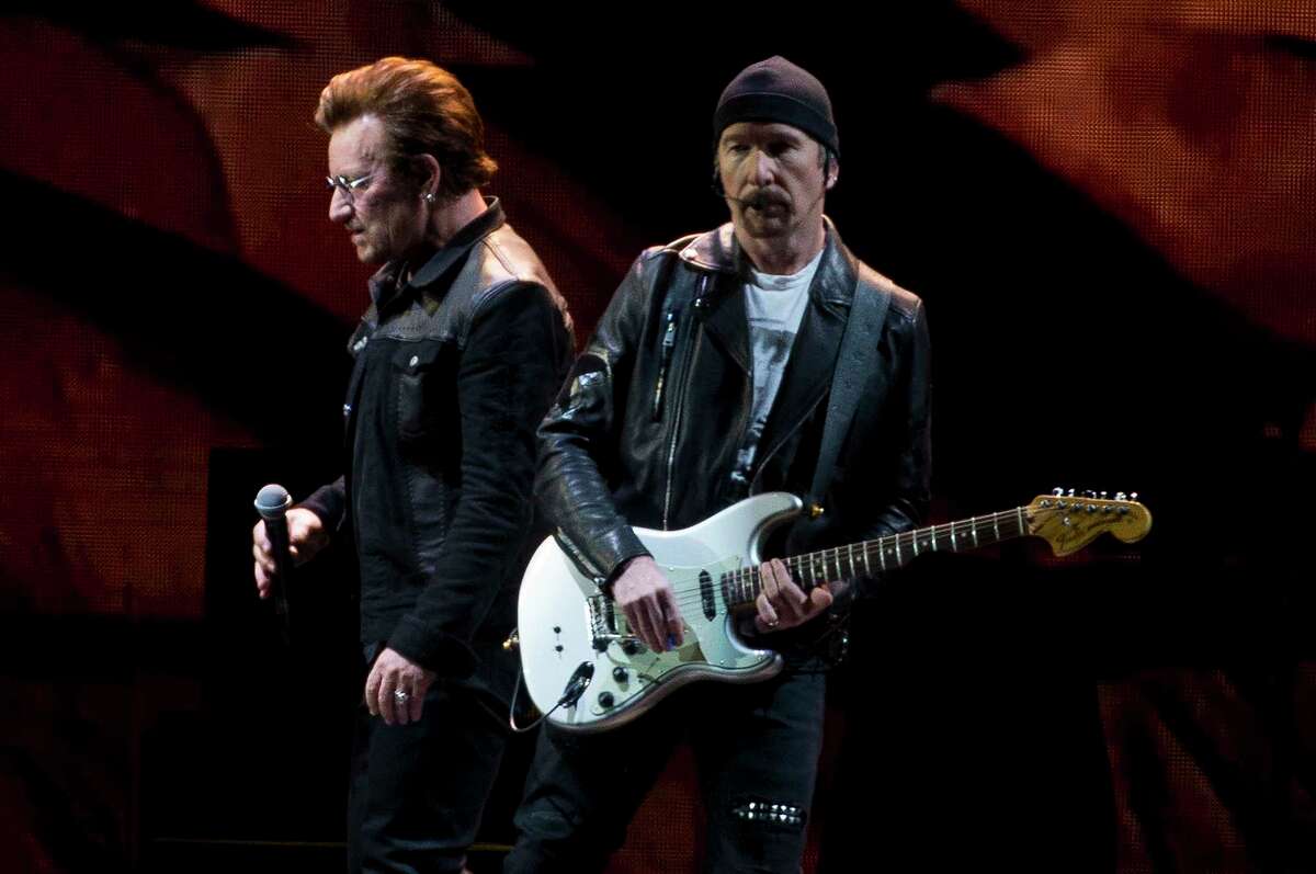 Bono and The Edge, members of U2 kick off their world tour of the Joshua Tree in Vancouver, B.C., Friday, May 12, 2017. (Jonathan Hayward/The Canadian Press via AP)
