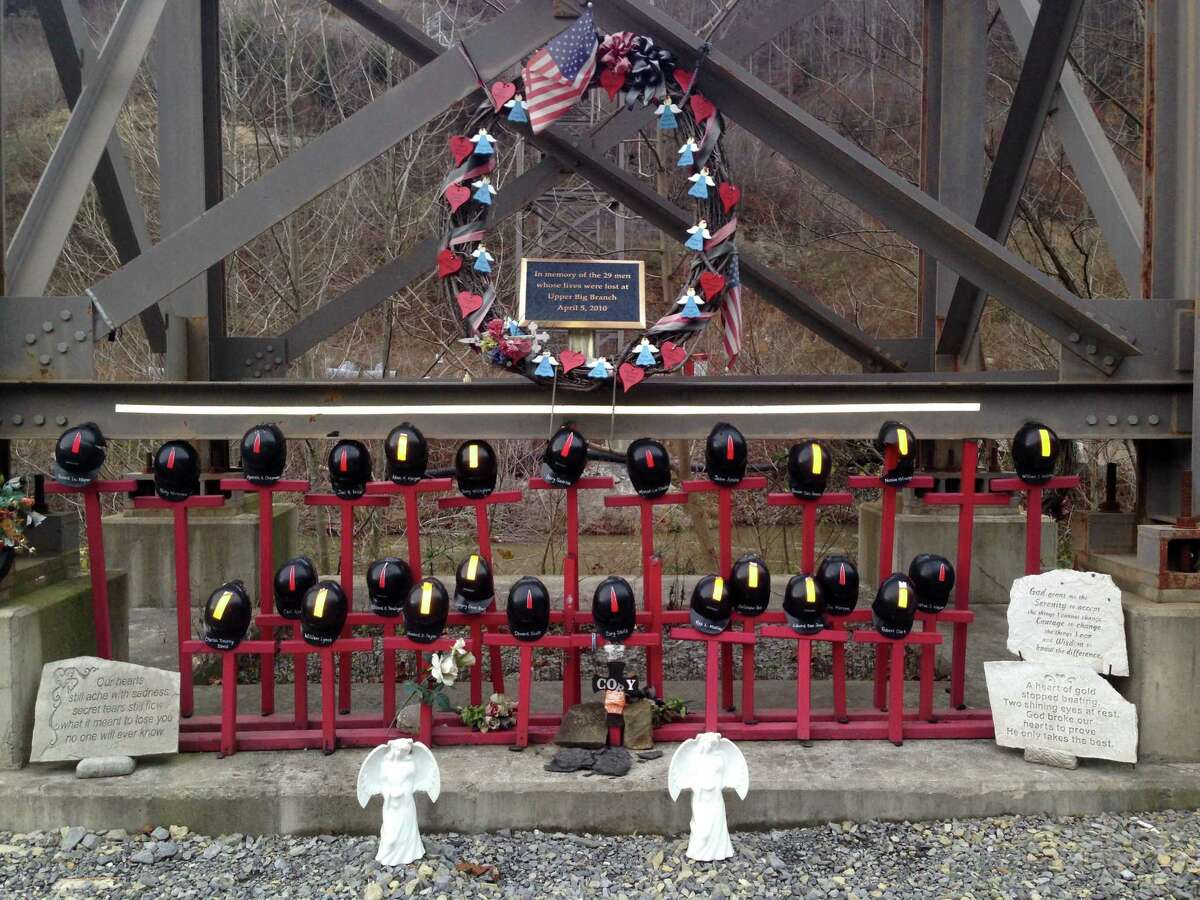 A memorial to 29 miners killed in an April 2010 explosion is at the entrance to the Upper Big Branch mine in Montcoal, W.Va. ﻿