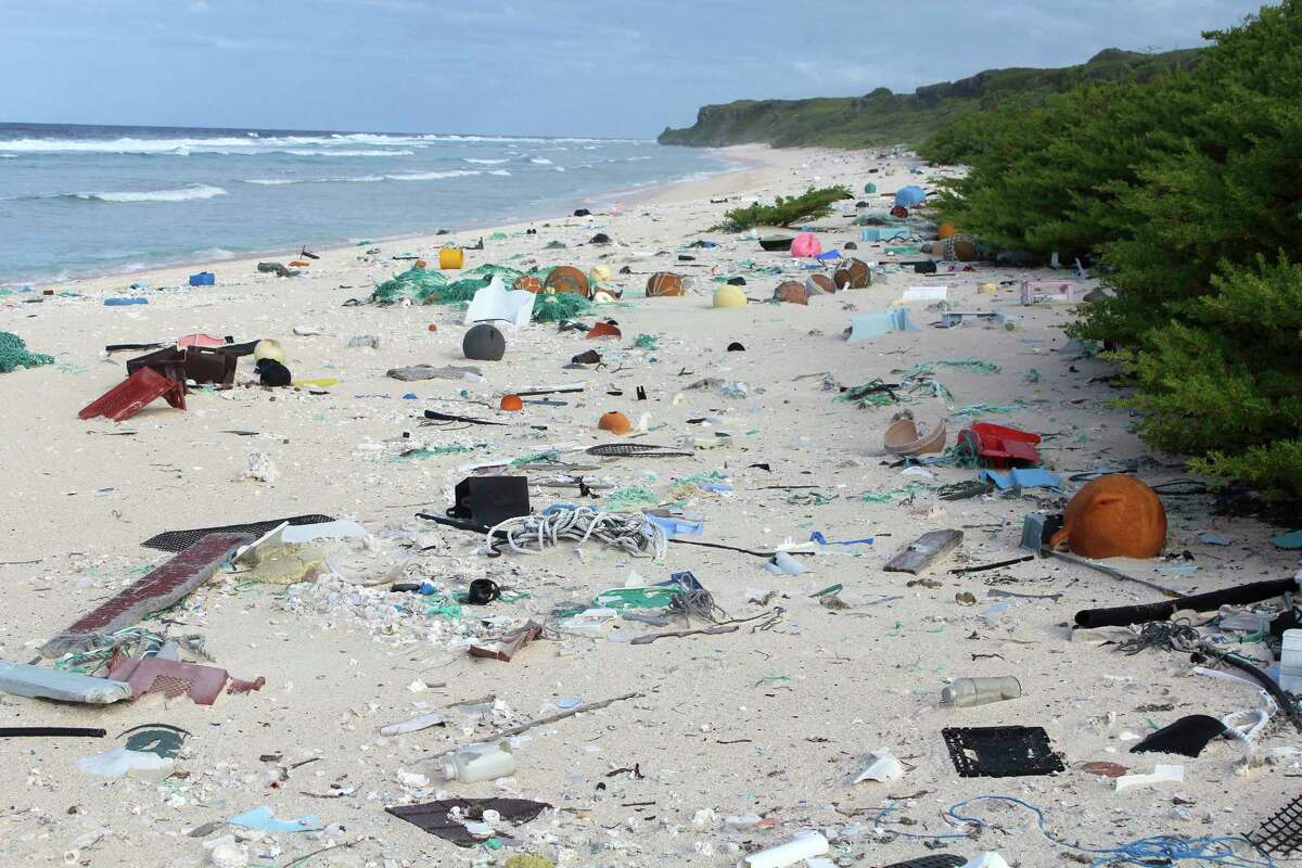 ﻿Plastic debris is strewn on the beach on Henderson Island. When researchers traveled to the tiny, uninhabited island in the middle of the Pacific Ocean, they were astonished to find a record-breaking density level of trash.