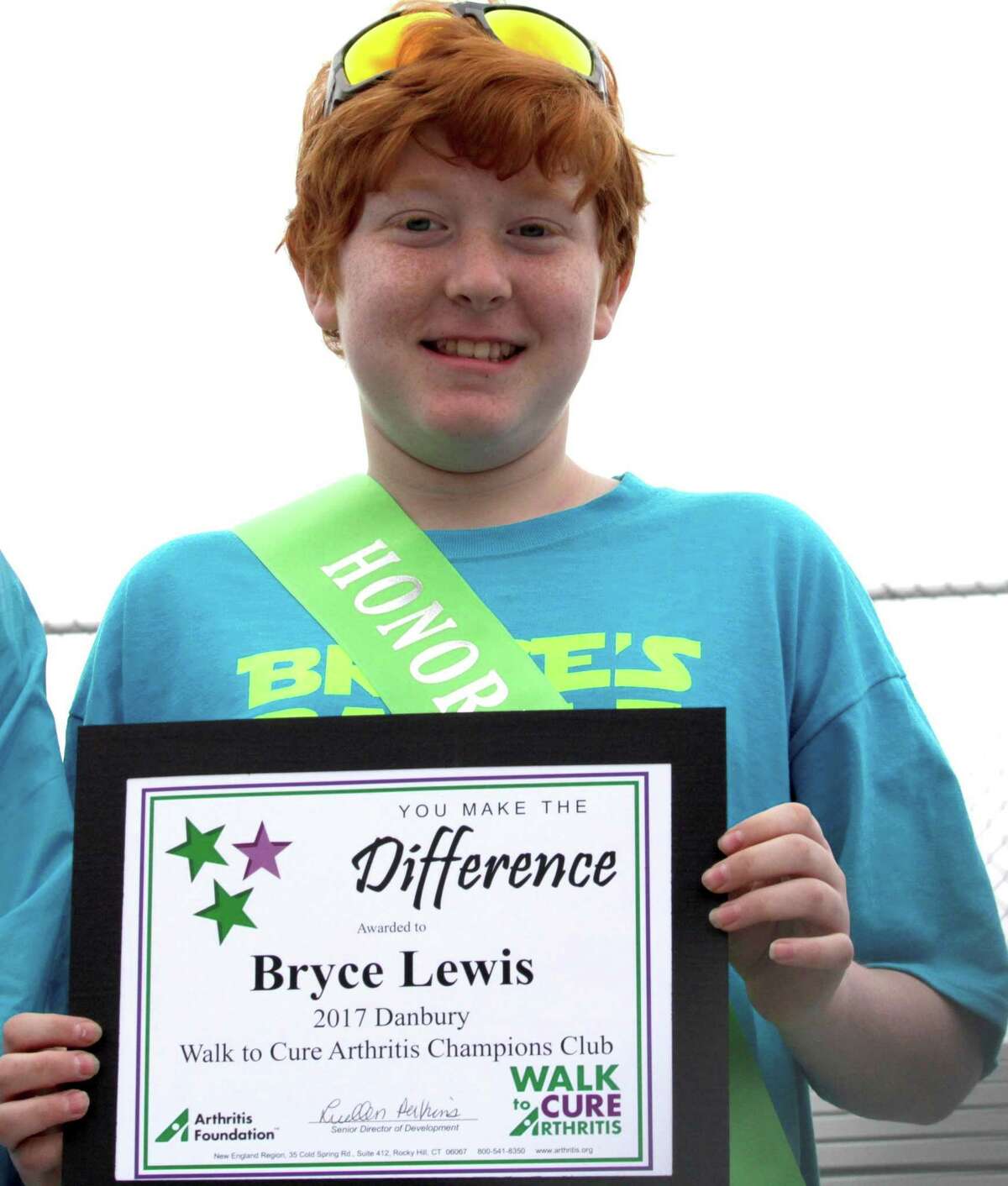 Bryce Lewis of New Milford was proud to be this year’s youth honoree of the 2017 Danbury Walk to Cure Arthritis.