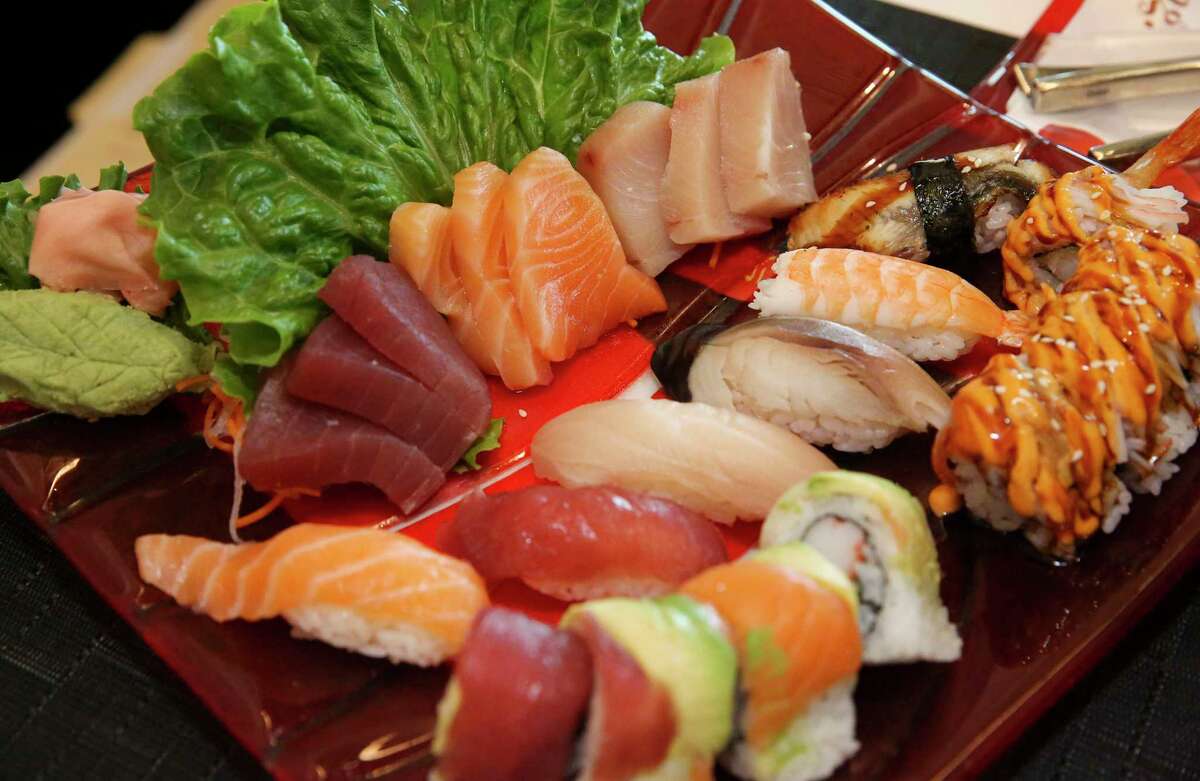 Sushi and sashimi platter from Bam Bam at George Bush Intercontinental Airport.