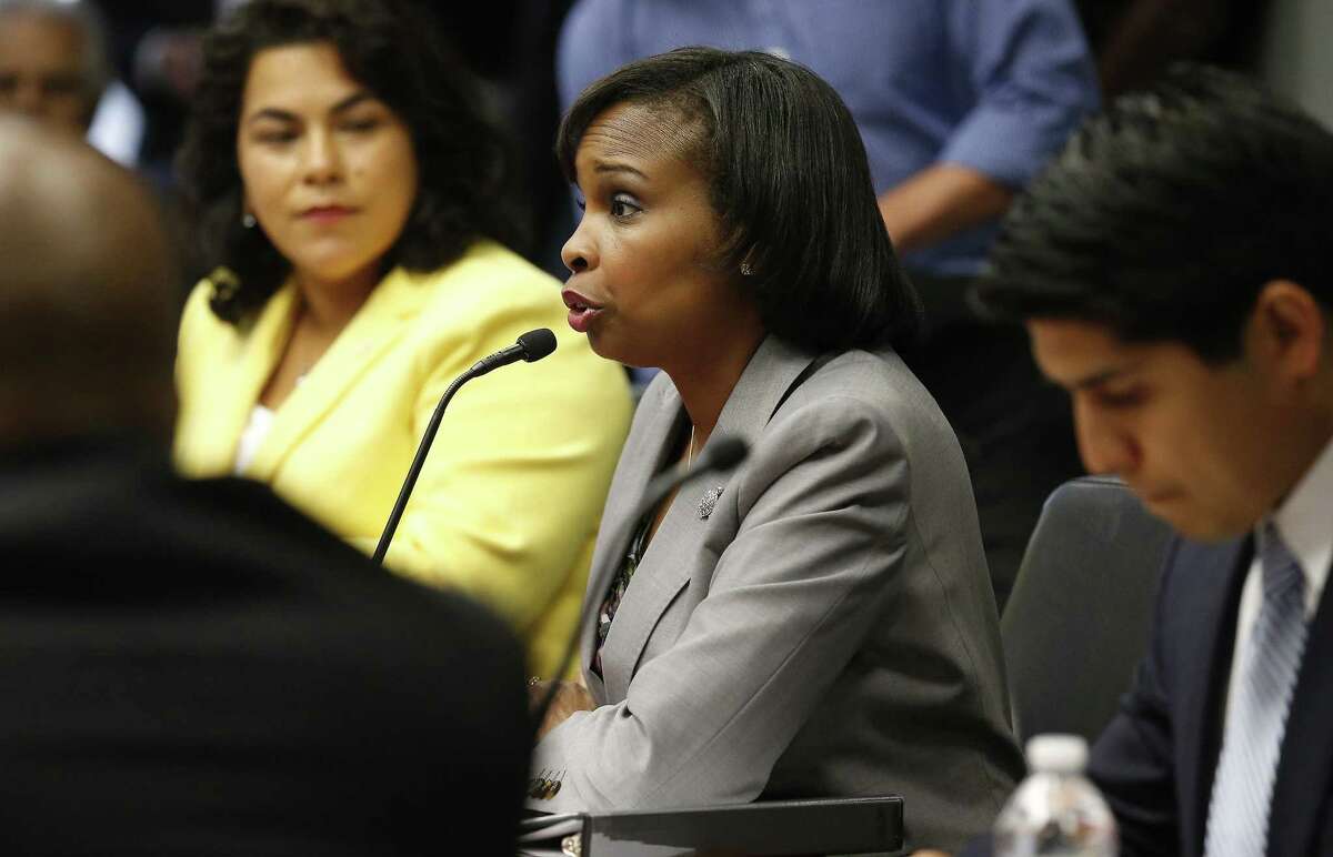 Mayor Ivy Taylor presides at City Council's B-Session May 17 as council heard from the two teams who hope to operate the city’s river barges. (Kin Man Hui/San Antonio Express-News)