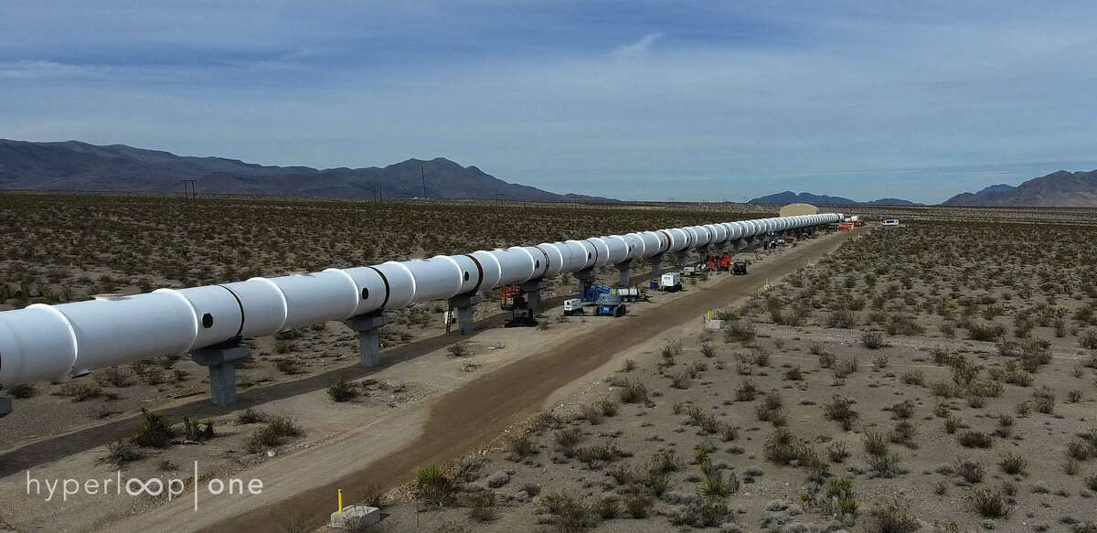 A wide view of Hyperloop One's test track in the Nevada desert. With the track complete, it plans to start testing soon.