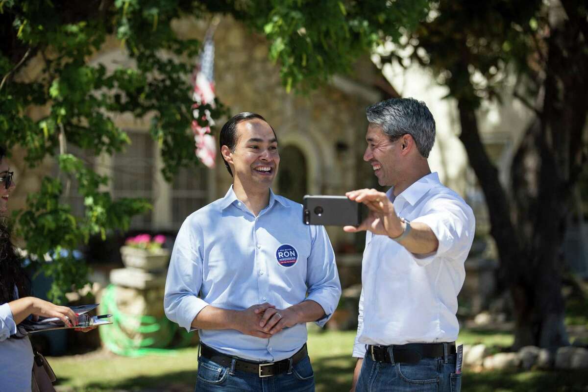 Mayoral candidate Ron Nirenberg shoots a Facebook Live video with former San Antonio Mayor Julian Castro on Donaldson Avenue in San Antonio, Texas on May 13, 2017. Castro publicly endorsed Nirenberg on Saturday. Ray Whitehouse / for the San Antonio Express-News
