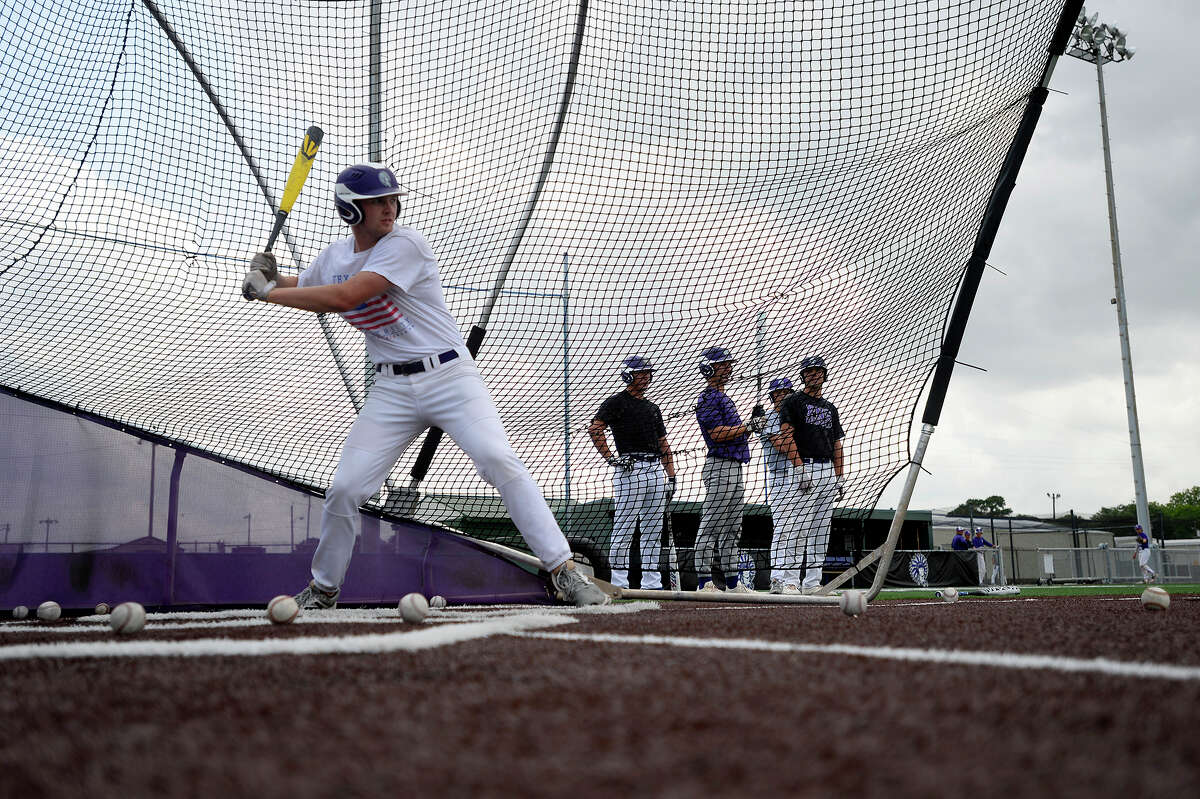 Port Neches-Groves' Dylan McGough bats during baseball practice on Wednesday. Photo taken Wednesday 5/17/17 Ryan Pelham/The Enterprise