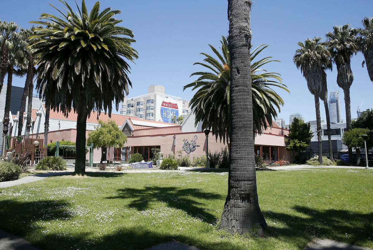 Palm trees provide shade on the playground at the Gene Friend Recreation Center at Sixth and Folsom streets in San Francisco, Calif. on Thursday, May 18, 2017. Proposed high-rise developments would cast shadows on the outdoor playground.