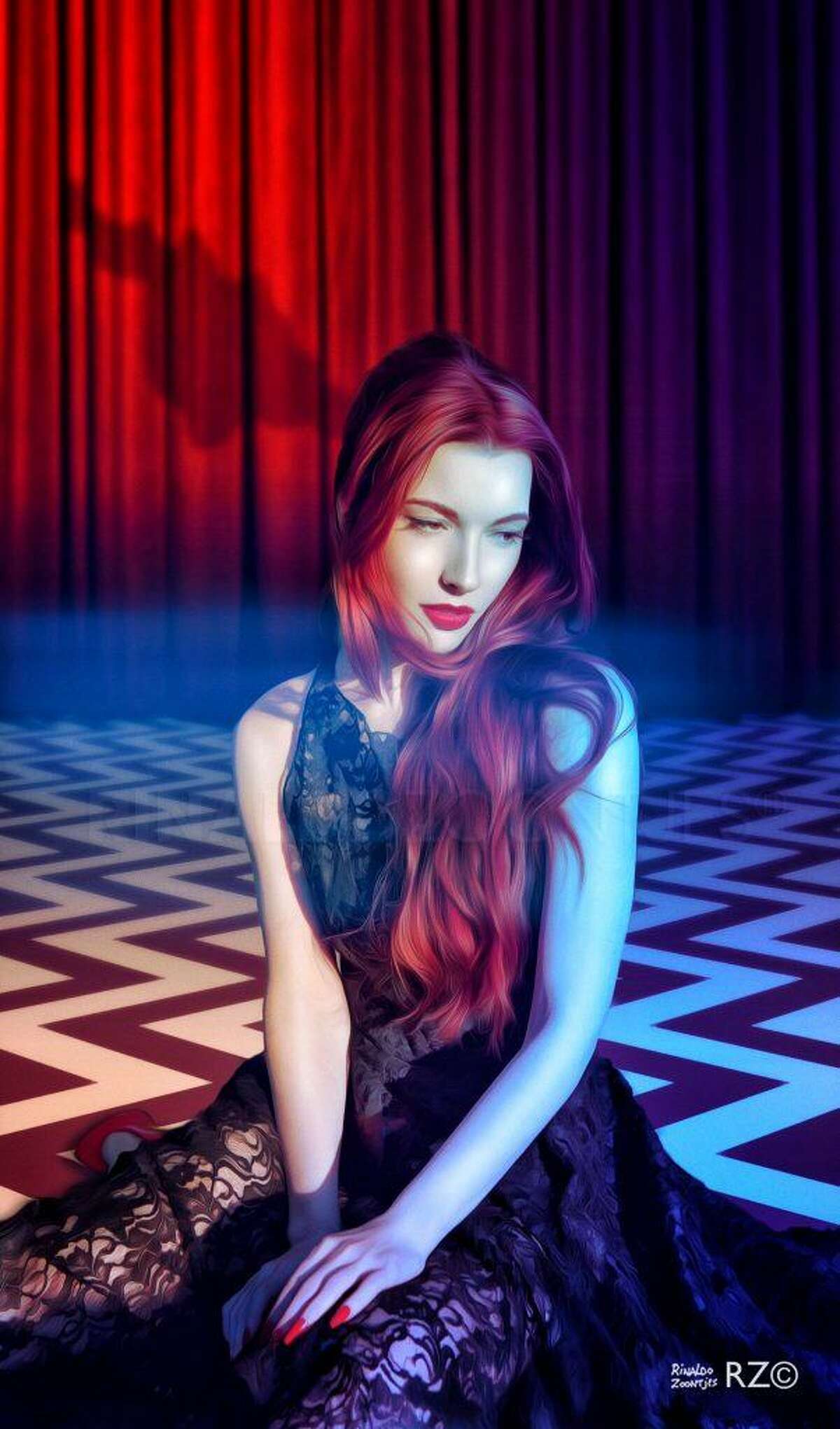 "Chrysta Bell in the Lodge" is a "Twin Peaks"-inspired rendering by artist Rinaldo Zoontjes.