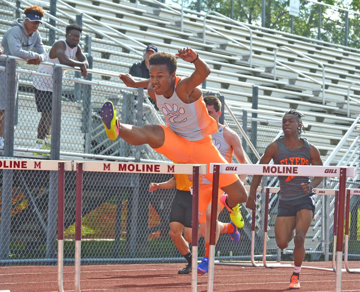 Edwardsville senior Travis Anderson competes in the 110-meter hurdles. Anderson, the defending state champion, took first place.