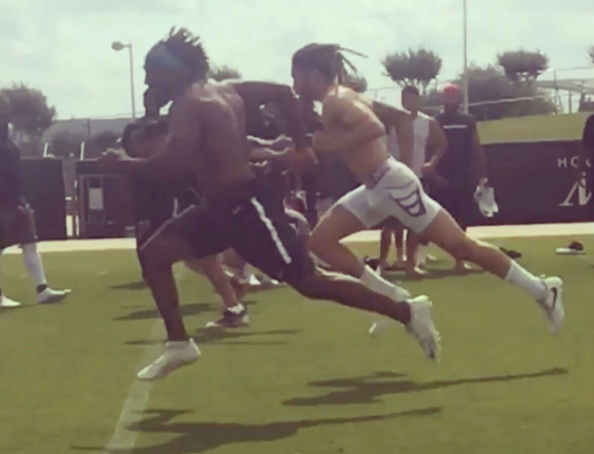 Houston Texans' Akeem Hunt, Wendall Williams and Will Fuller raced to see who is the fastest player on the team.