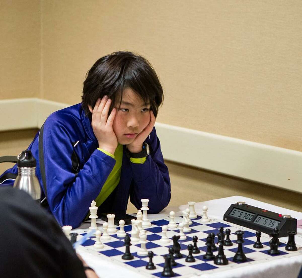 Ten year old girl youngest competitor . Chess champions from every part of  the world are competing in the second annual Chess Congress which has  opened at the Grand Hotel , Margate .