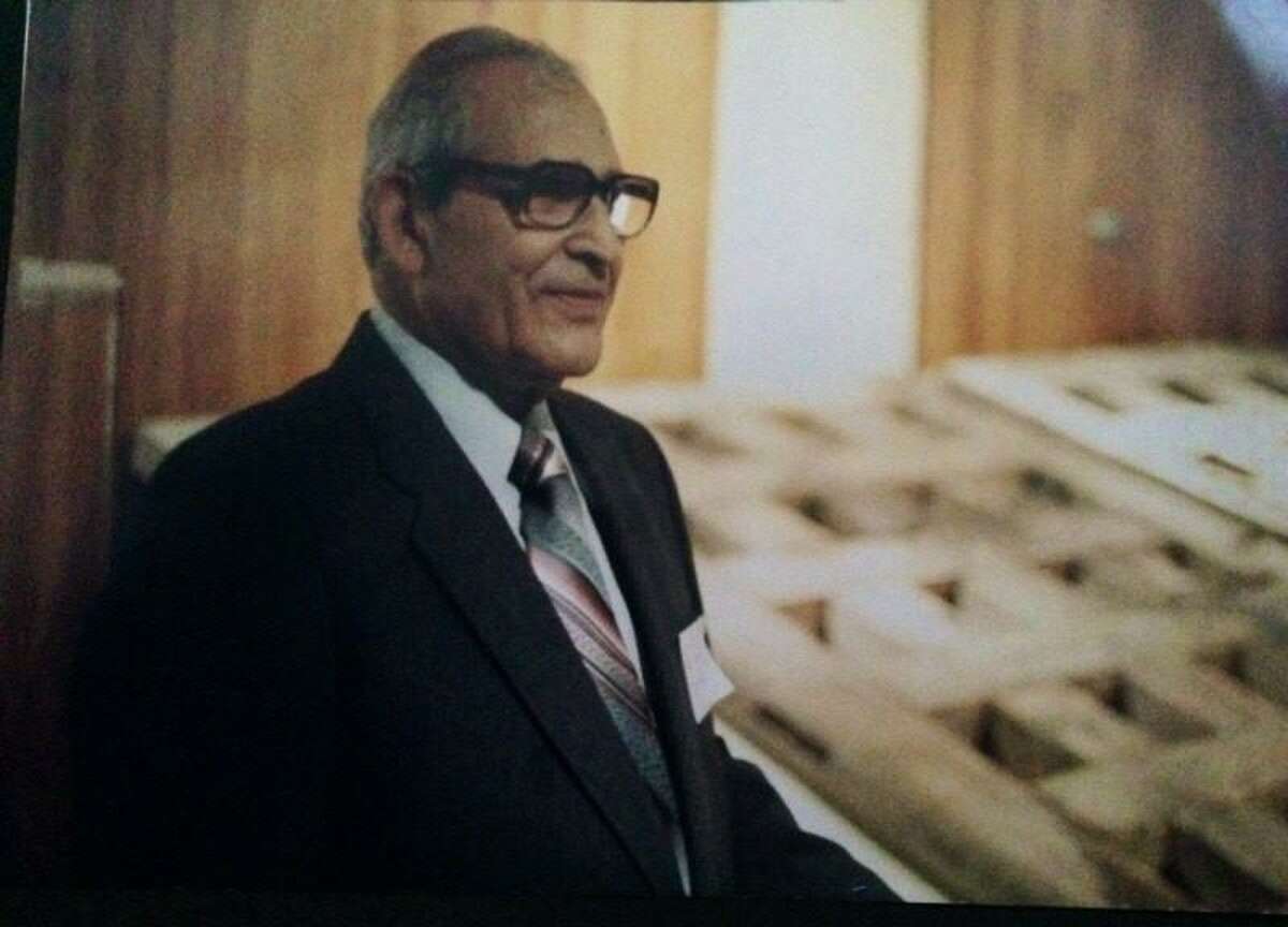 Adolph C. Herrera at the Institute of Texan Cultures when the Herrera Gate was part of an exhibit on Spanish heritage.